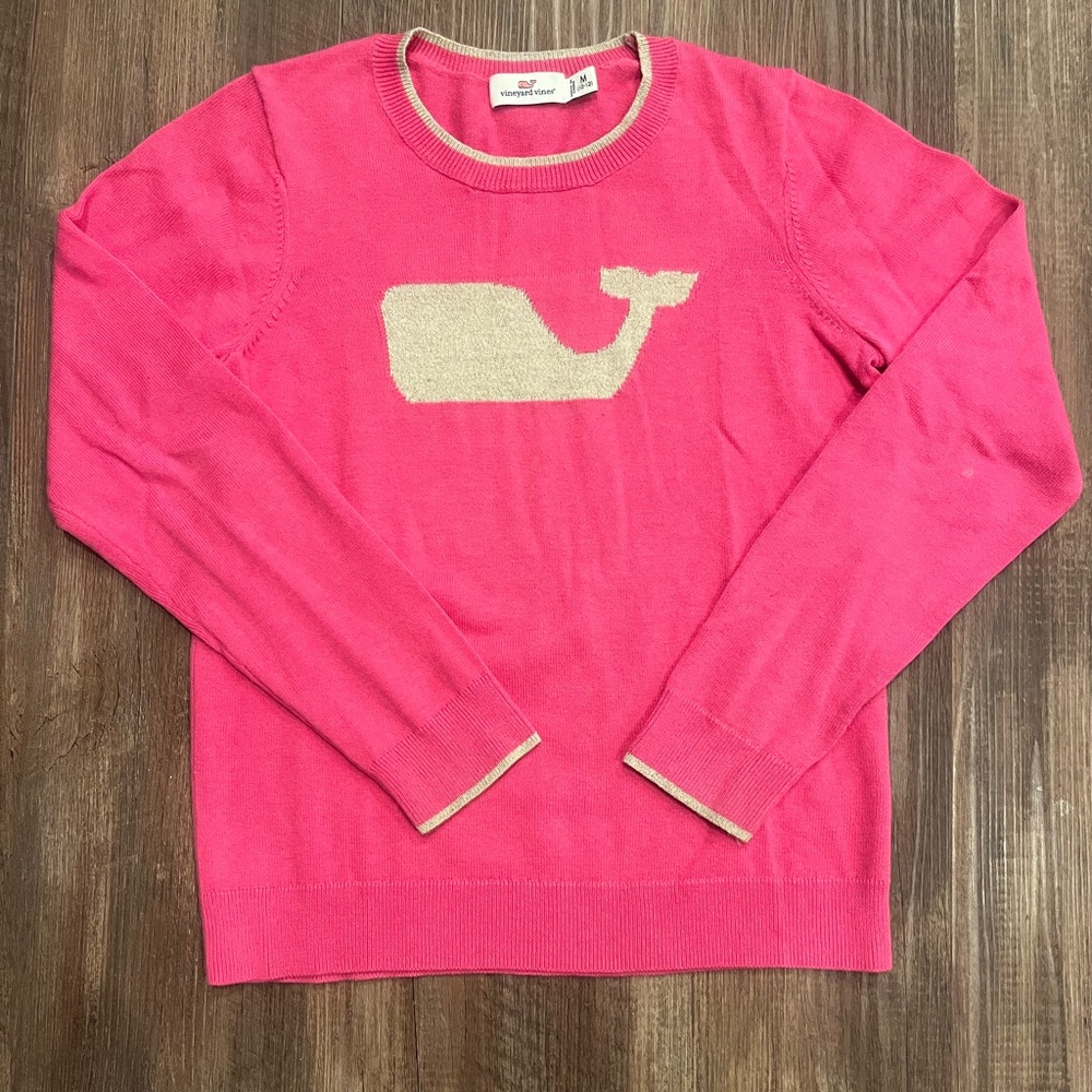 Vineyard Vines Girl’s Pink Sweater with Gold Whale